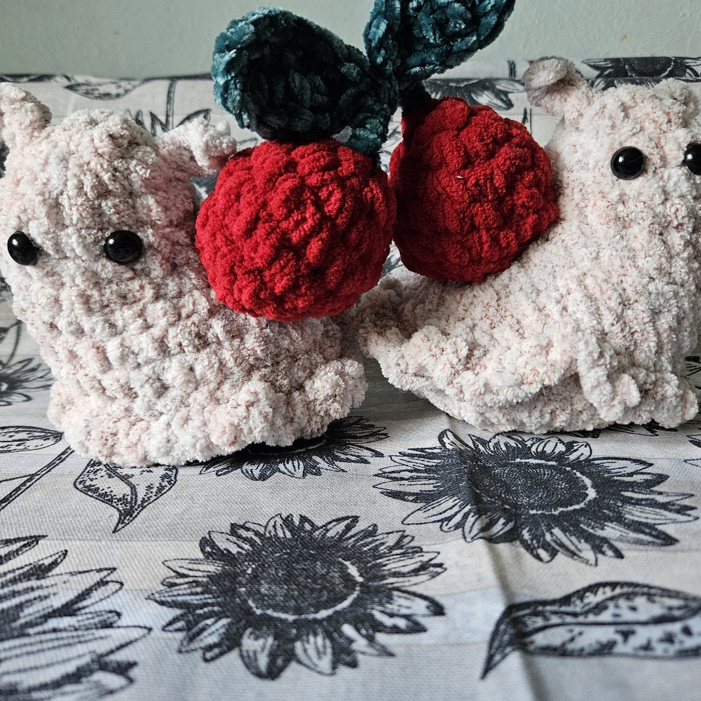 Crochet Cherry Snails Plushie - Picture 6 of 9